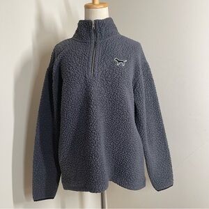 Victoria’s Secret PINK Grey Fleece 1/4 Zip Pullover Pockets Puppy Top - Size S